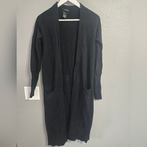 Halogen Black Long Cardigan Wool & Cashmere Size Small
